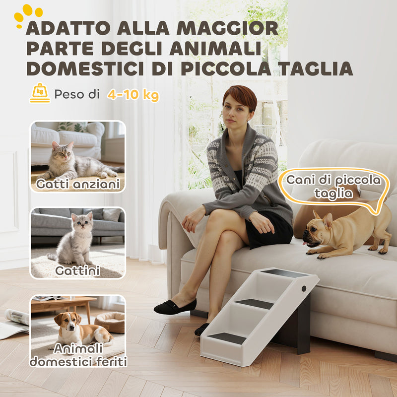 Scaletta Pieghevole per Cani e Gatti 3 Gradini Antiscivolo  53x30,5x36,5 cm in PP Crema      