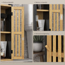 Mobiletto Bagno con Ripiano Aperto e Armadietto 18x18x75 cm in Bambù e MDF Nero e Color Legno