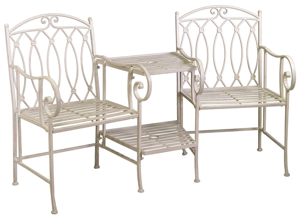 Banc de jardin 2 places avec table en fer 155x68,5x91,5 cm Blanc Ragusa prezzo