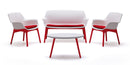 Set da Giardino Divano Poltrone e Tavolino in Polipropilene Vandi Bianco e Rosso