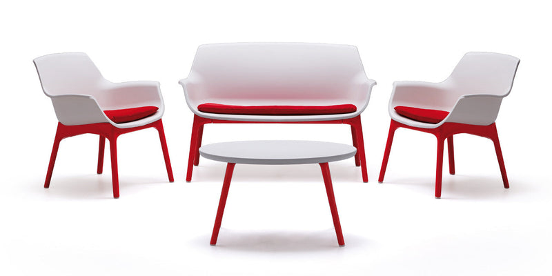 Set da Giardino Divano Poltrone e Tavolino in Polipropilene Vandi Bianco e Rosso