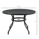 Tavolo da Giardino Rotondo per 4 Persone Ø115x72cm con Foro per Ombrellone e Doghe in Metallo Nero