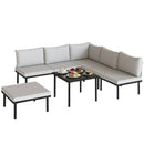 Set 6 Pezzi Mobili da Giardino Divano Angolare Poltrone con Cuscini e Tavolino in Metallo Grigio Chiaro      