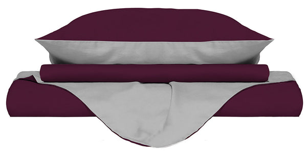 Housse de couette avec sac et taies d'oreiller Réversible Prune/Gris clair Différentes tailles acquista