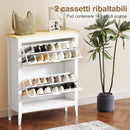 Scarpiera Slim Stile Boho con 2 Cassetti Ribaltabili per 14 Paia di Scarpe 80x24x95,5 cm Anta con Pannello in Rattan Bianco   