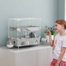 Gabbia per Criceti a 2 Livelli 44,5x28x44 cm 3 Porte Ruota e Tubi in Acciaio Grigio e Bianco  