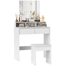 Consolle Trucco con Specchio Cassetti e Ripiani 75x38x135 cm Bianco   