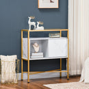 Mobile Soggiorno con Piano in Vetro 80x30x90 cm in MDF e Acciaio Bianco e Oro