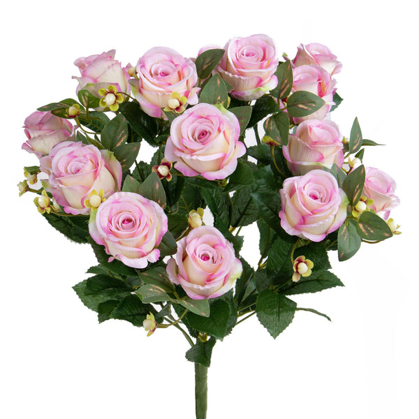 Bouquet de roses artificielles/Hiperycum pour 13 fleurs roses acquista