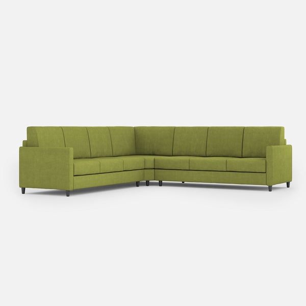 Canapé d'angle Karay 7 places 281x281x85 cm en tissu vert sconto