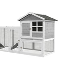 Gabbia per Conigli Conigliera 259x64x92 cm 2 Casette con Rampe Recintata in Legno Grigia