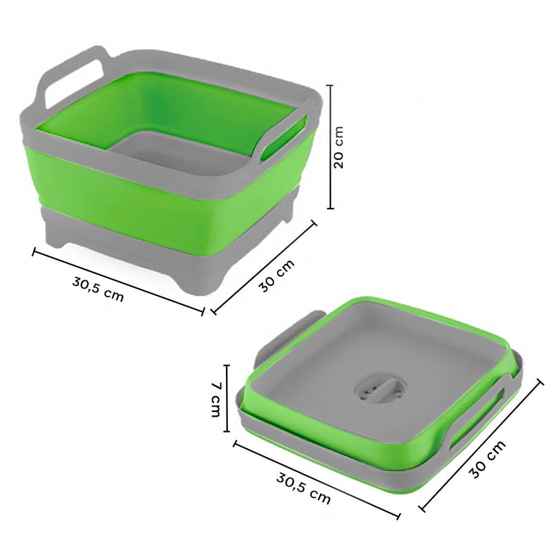 Vaschetta Bacinella Multiuso Pieghevole 30,5x30 cm 9 Litri con Tappo di Scarico in Silicone Verde