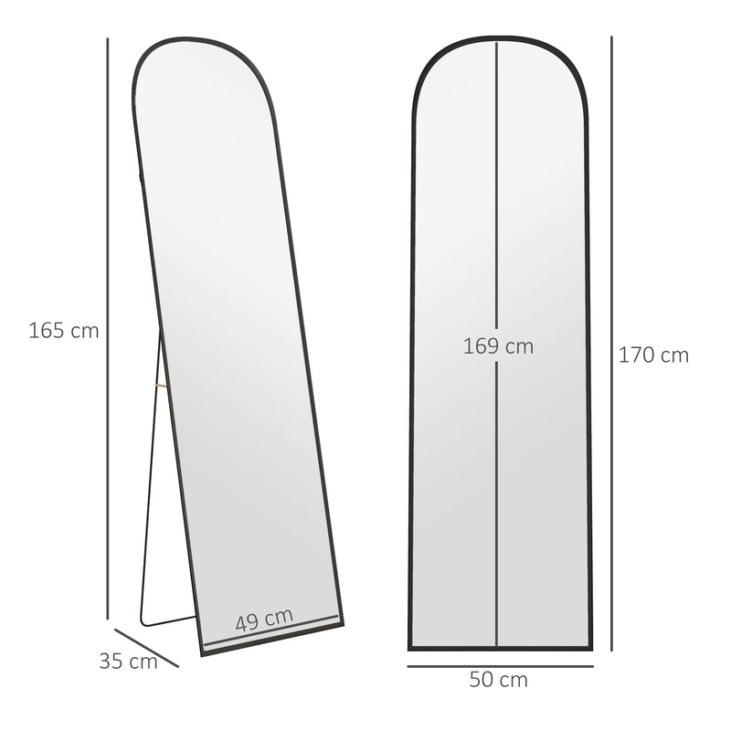 Specchio da Terra e Parete Moderno con Supporto Pieghevole 50x170 cm in Lega di Alluminio Nero      
