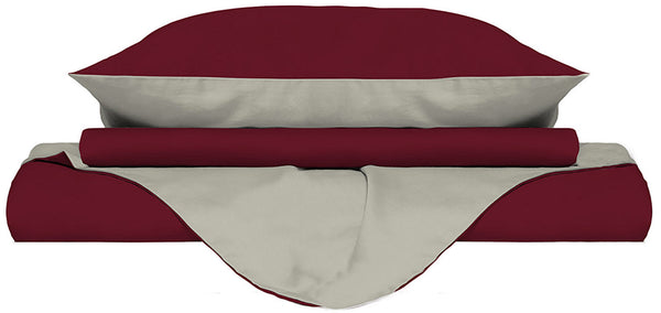 Housse de couette avec sac et taies d'oreiller double face bordeaux/crème Différentes tailles prezzo