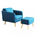 Poltrona con Poggiapiedi Ashlie in Tessuto Blu melange