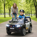 Macchina Elettrica per Bambini Polizia con Telecomando Doppio Motore 12V con Sirena e Fari Nero      