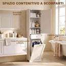 Mobile Bagno a Colonna 45x30x180 cm con Cesto Portabiancheria Ribaltabile in MDF Bianco      