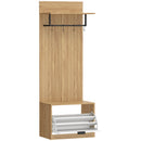 Mobile da Ingresso 60x30x170 cm con Panca Scarpiera e Appendiabiti con 4 Ganci in MDF e Metallo Rovere e Bianco      