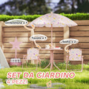 Set da Giardino per Bambini 2-5 Anni con Tavolino 2 Sedie e un Ombrellone Rosa    