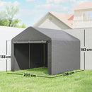 Capanno da Giardino 2x2,4 m Impermeabile Porta Avvolgibile e Telaio in Metallo Grigio Chiaro      