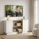 Credenza 133x35x79,7 cm con 2 Ripiani Aperti e 2 Armadietti in Pannello Truciolare e MDF      