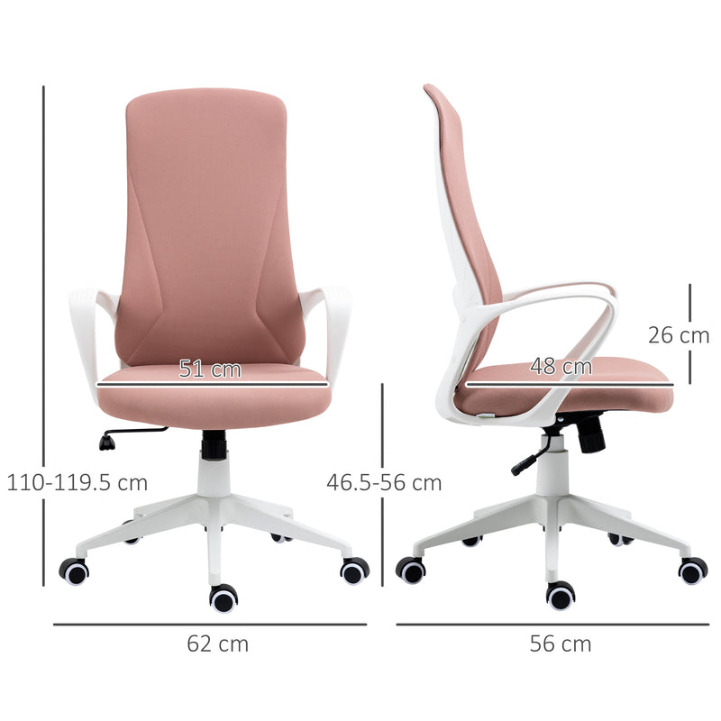 Sedia da Ufficio Ergonomica 62x56x110-119,5 cm Altezza Regolabile e Dondolo Seduta in Tessuto Elastico Rosa  