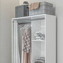 Armadio Guardaroba 105x48x160 cm con Barra Appendiabiti Ripiani e Cassetti in Legno e Tessuto Bianco e Grigio      