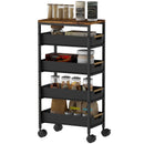 Carrello da Cucina a 5 Livelli 39,5x24x82 cm con 4 Cesti Estraibili in Metallo PP e Legno Nero e Rovere      