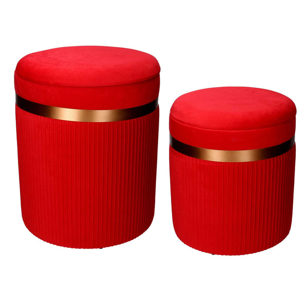 online Lot de 2 Poufs de Rangement Ø35 cm et Ø39 cm en Tissu Velours Rouge
