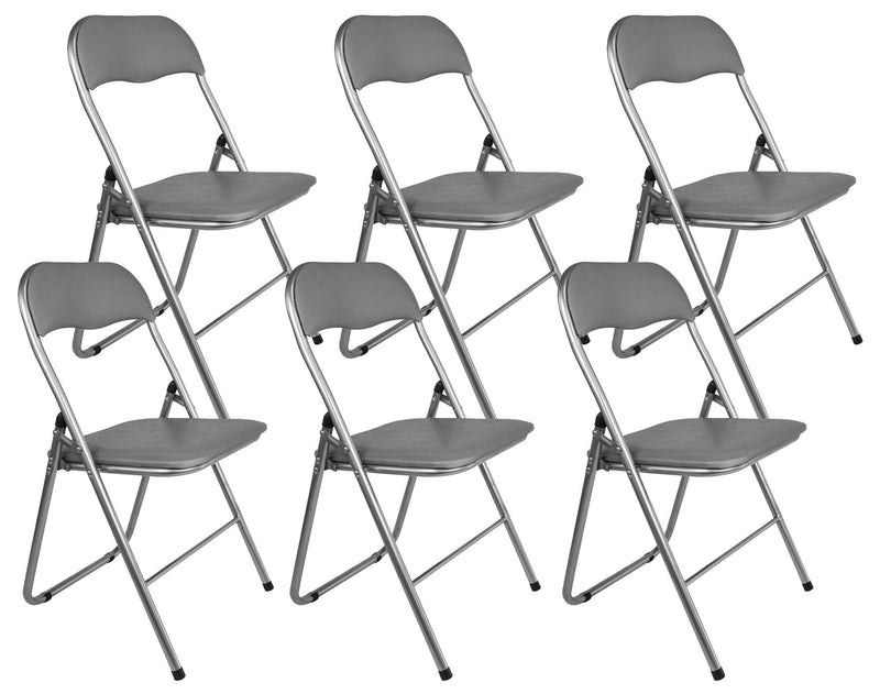 Set 6 Sedie Pieghevoli 45x45x45/80 cm in Acciaio e PVC Imbottito Grigia