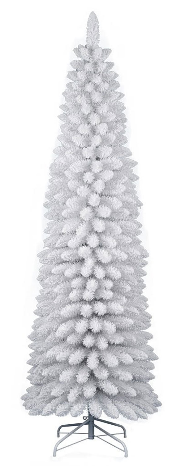 Albero di Natale Artificiale Slim Floccato Realistico Innevato 240 cm 505 Rami Bianco Effetto Neve