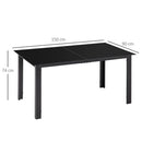 Tavolo da Giardino Rettangolare 150x90 cm per 6 Persone con Piano in Vetro e Alluminio Nero      