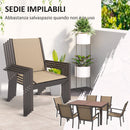 Set Tavolo e 6 Sedie Impilabili da Giardino in Plastica Cachi e Marrone