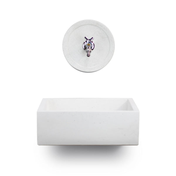 online Lavello Rettangolare da Esterno 45x35 cm con Rosone Installazione a Muro in Cemento Madrid Bianco