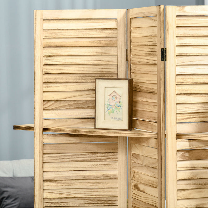 Paravento Divisorio per Interni Pieghevole 162x170 cm a 4 Ante con Ripiani in Legno di Paulonia Legno      