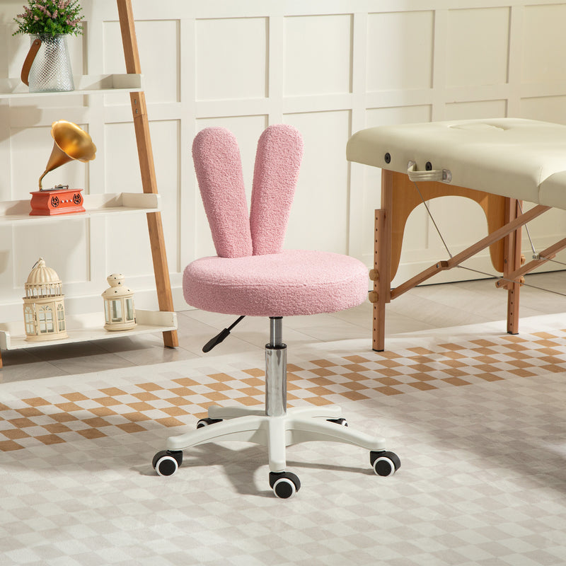 Sedia da Scrivania a Orecchie di Coniglio 53x53x70-84 cm Rivestimento in Pile Teddy Rosa    