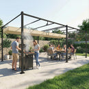 Pergola da Giardino 570x295 cm con Tettuccio Scorrevole UV50+ in Metallo Beige      