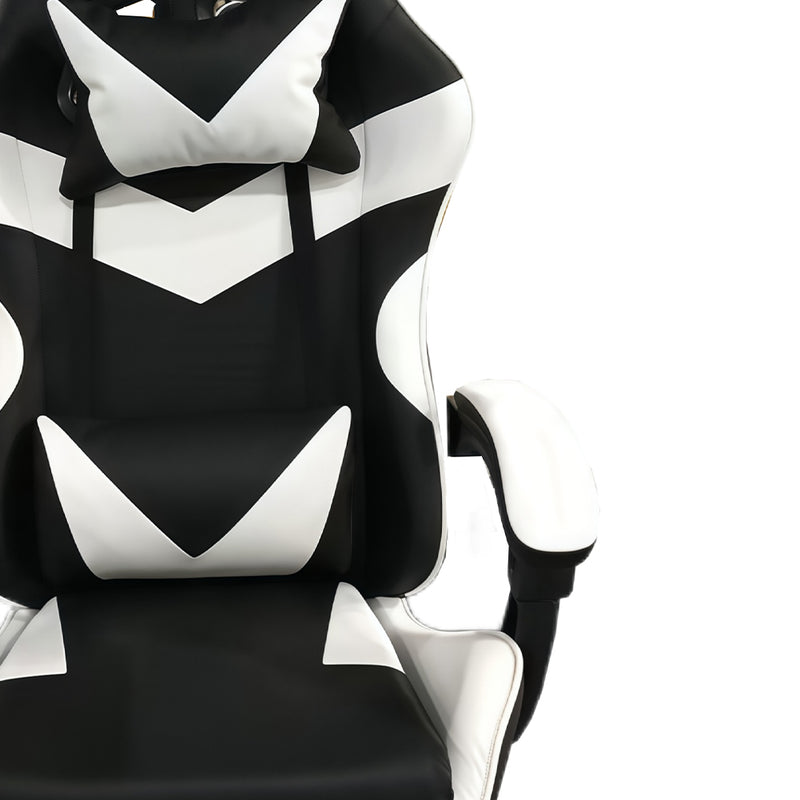 Sedia da Gaming Ergonomica con Poggiapiedi e Cuscini in PVC Bianco e Nero      