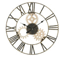 Orologio da Muro Ingranaggi Ø70x4,5 cm in Ferro e MDF Nero