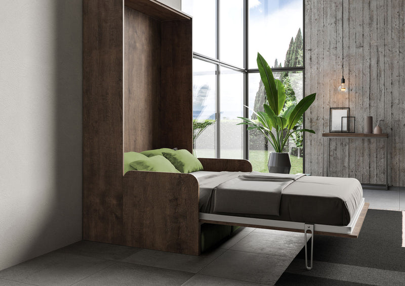 Letto Matrimoniale Francese A Scomparsa 140 Kentaro Con Divano Noce e Verde      