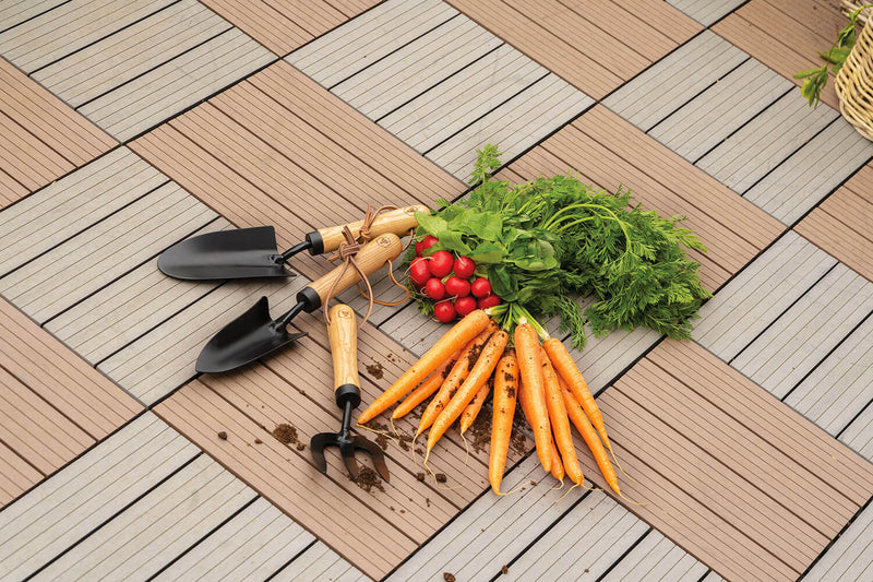 Set 3 Utensili da Giardino Cazzuola Forchetta e Trapiantatrice con Manico in Legno