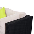 Set Salotto da Giardino in Rattan Sintetico 7 Pezzi Divano e Tavolino con Cuscini Nero 