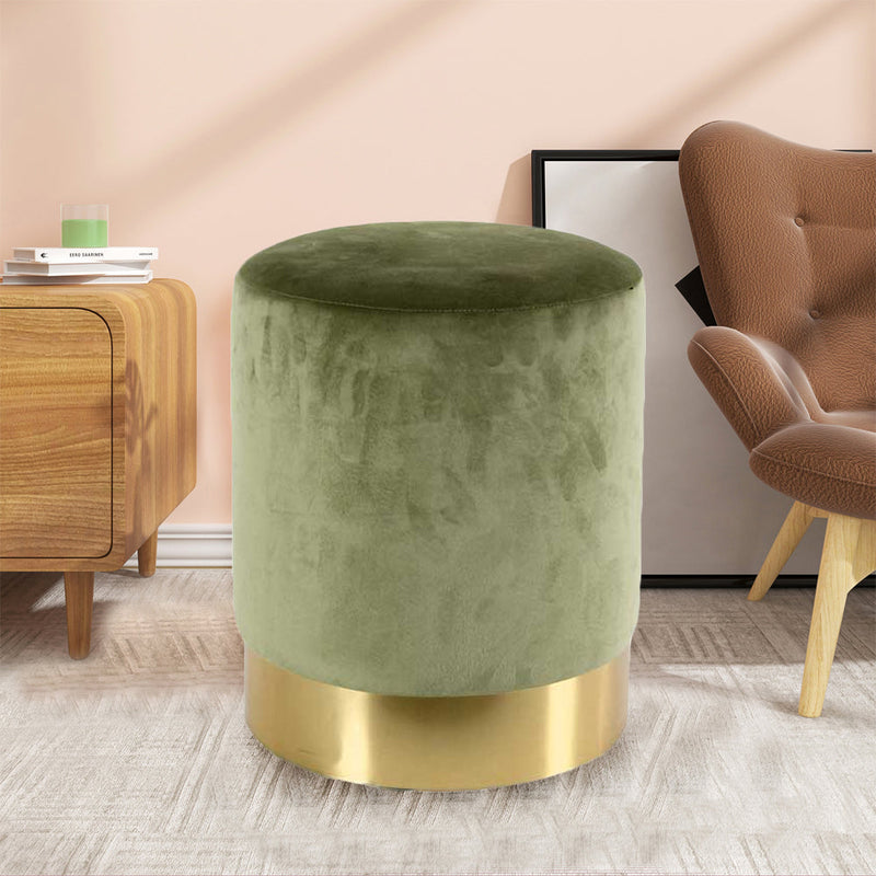 Pouf Poggiapiedi 31x31x38 cm in Metallo MDF e Tessuto Velluto Verde Antico