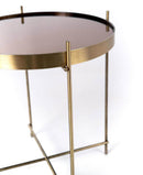 Tavolino da Salotto Ø38x43 cm in Metallo Top in Vetro Ottone Lucido