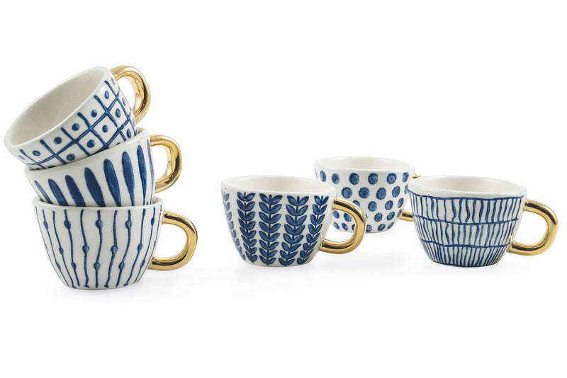 Set 6 Tazzine da Caffè Ø7x5 cm in Gres Villa d'Este Home Tivoli Masai Blu e Bianco