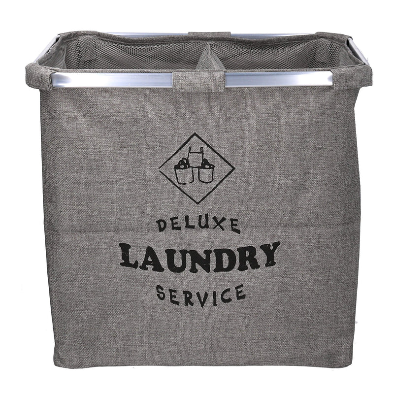Cesto Portabiancheria in tessuto sacco grigio doppio pieghevole cm 54x34.5xh50.5