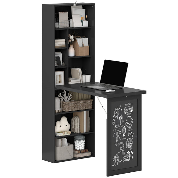 Mobile Libreria con Scrivania Salvaspazio Pieghevole 98x51x153 cm in Legno e MDF Nero prezzo