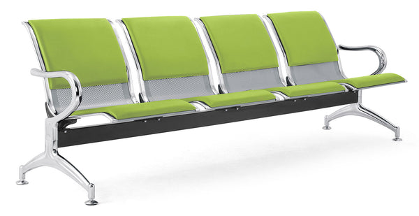 online Banc de salle d'attente 4 places pour bureau avec coussin en acier et simili cuir argent/pistache