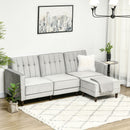 Divano Letto 3 Posti 218x85x86 cm con Poggiapiedi e Schienale Reclinabile in Tessuto Effetto Velluto Grigio Chiaro