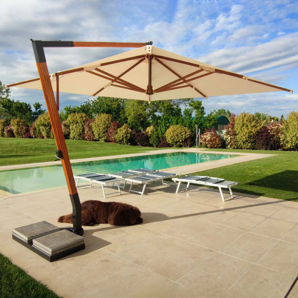 Ombrellone Decentrato da Giardino 3,5x3,5m Braccio in Legno Ecrù prezzo